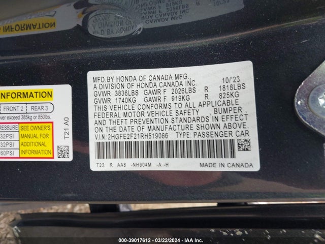 Honda Civic Lx 2024 2HGFE2F21RH519066 Image 9
