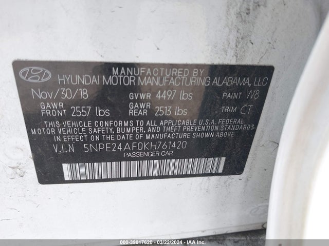 Hyundai SONATA SE 2019 5NPE24AF0KH761420 Image 9