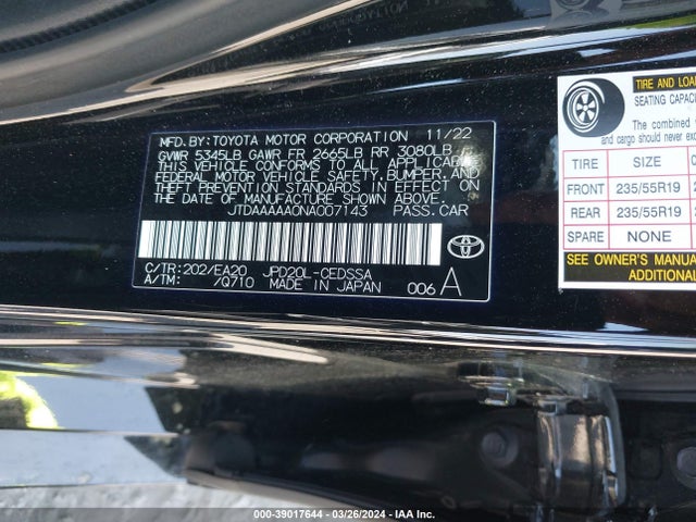 Toyota Mirai Xle 2022 JTDAAAAA0NA007143 Image 9