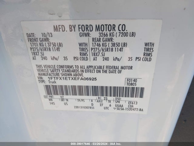 Ford F-150 Xlt 2014 1FTFX1ETXEFA06925 Image 9