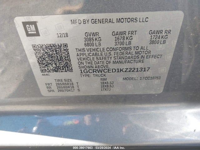 Chevrolet Silverado 1500 Lt 2019 1GCRWCED1KZ221317 Image 9