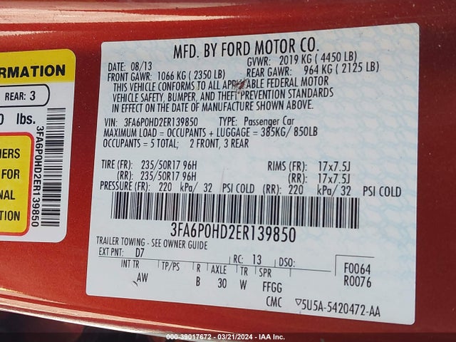 Ford FUSION SE 2014 3FA6P0HD2ER139850 Image 9