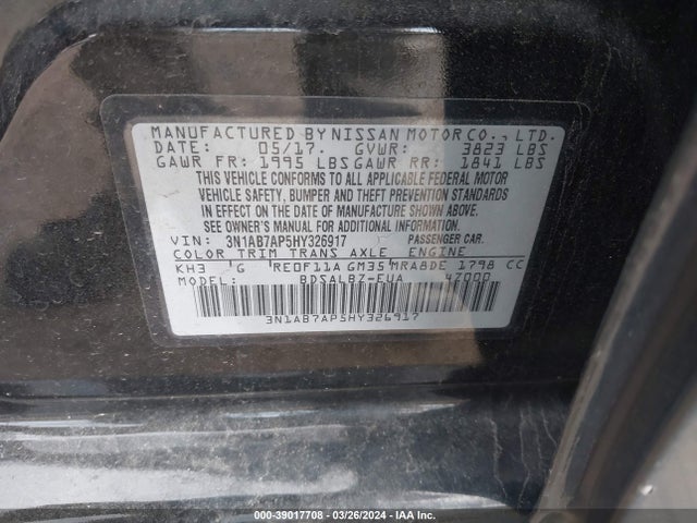 Nissan SENTRA S 2017 3N1AB7AP5HY326917 Image 9