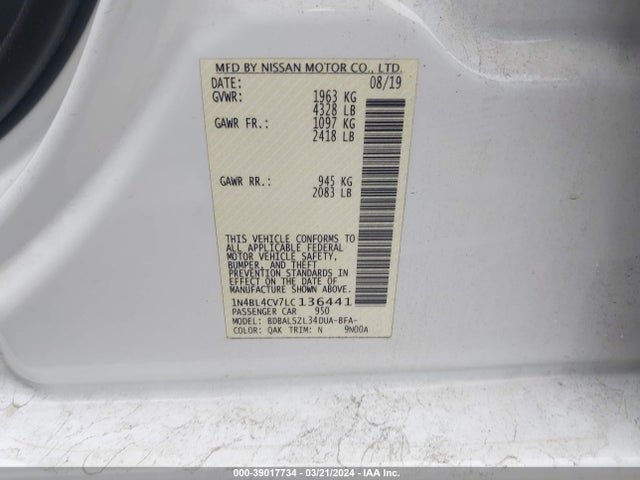 Nissan Altima Sr Fwd 2020 1N4BL4CV7LC136441 Image 9
