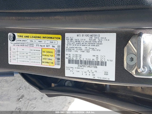 Ford FUSION SE 2017 3FA6P0H75HR319306 Image 9