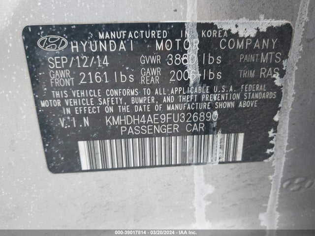 Hyundai ELANTRA SE 2015 KMHDH4AE9FU326890 Image 9