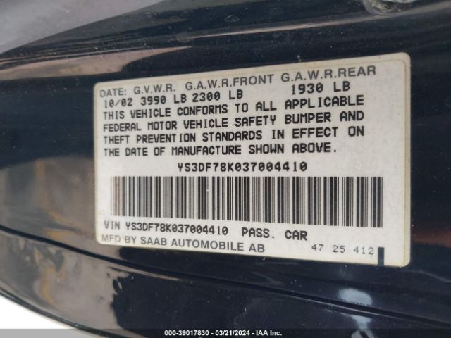 2003 SAAB 9-3 YS3DF78K037004410 Photo 8