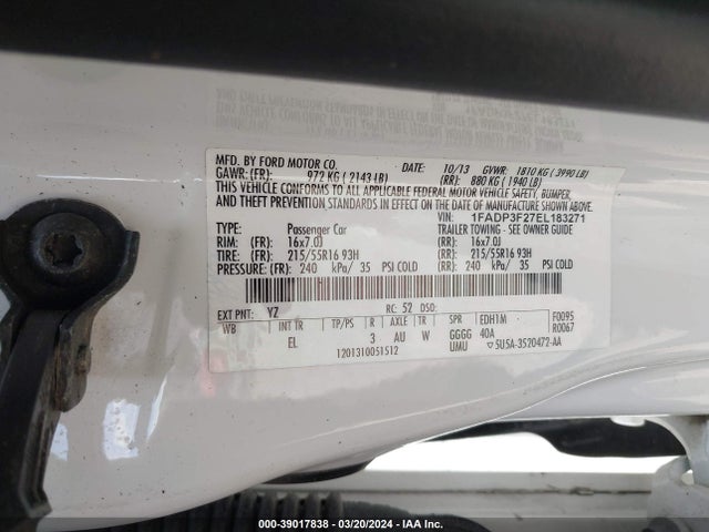 Ford FOCUS SE 2014 1FADP3F27EL183271 Image 9