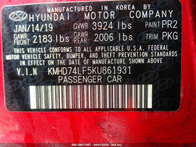 Hyundai ELANTRA SE 2019 KMHD74LF5KU861931 Image 9