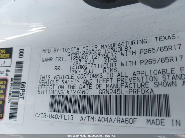 Toyota Tacoma Base V6 2015 5TFLU4EN2FX127460 Image 9