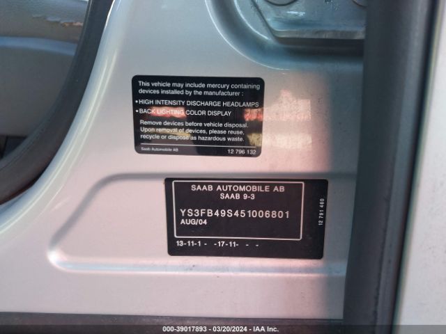 2005 SAAB 9-3 YS3FB49S451006801 Photo 8