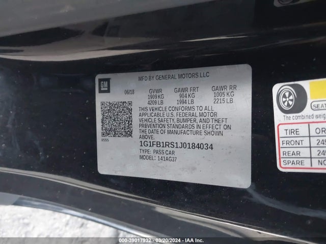Chevrolet Camaro 1lt 2018 1G1FB1RS1J0184034 Image 9