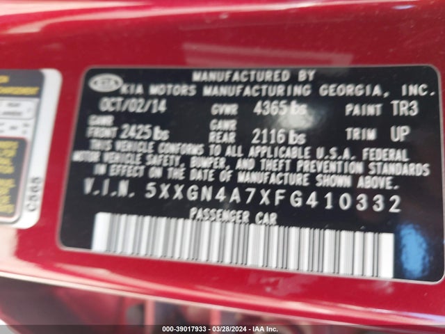 KIA OPTIMA EX 2015 5XXGN4A7XFG410332 Image 9