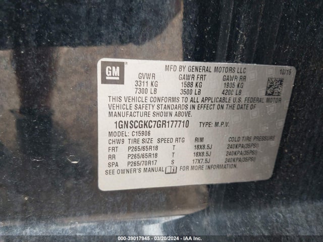 Chevrolet Suburban Ls 2016 1GNSCGKC7GR177710 Image 9