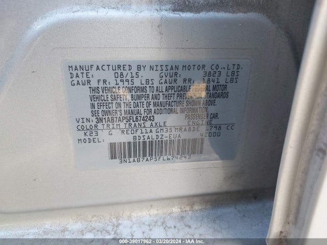 Nissan SENTRA SV 2015 3N1AB7AP5FL674243 Image 9