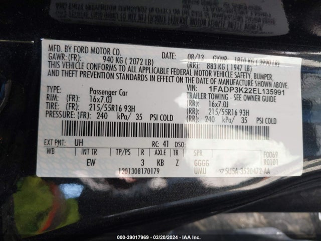 Ford FOCUS SE 2014 1FADP3K22EL135991 Image 9