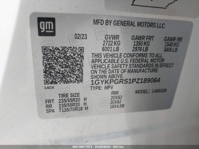 1GYKPGRS1PZ189064 Cadillac Xt6 Awd Sport