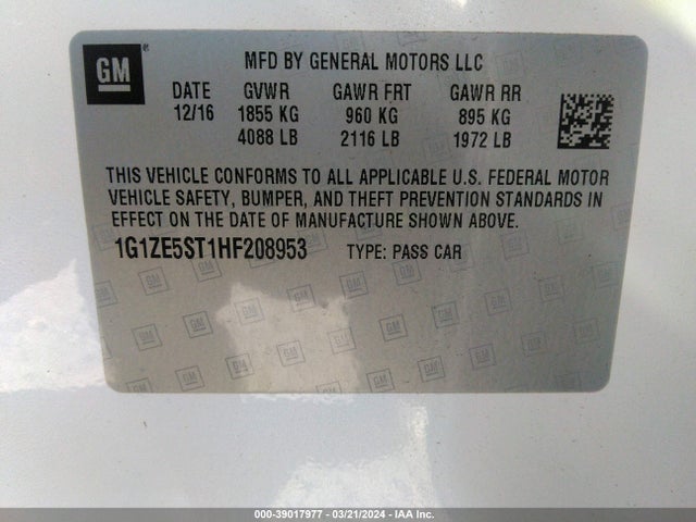 Chevrolet MALIBU 1LT 2017 1G1ZE5ST1HF208953 Image 9