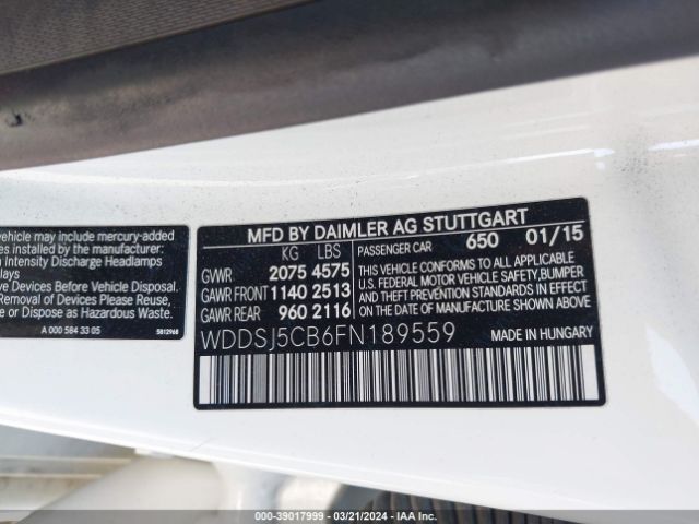 WDDSJ5CB6FN189559 Mercedes-Benz Cla 45 Amg 4matic