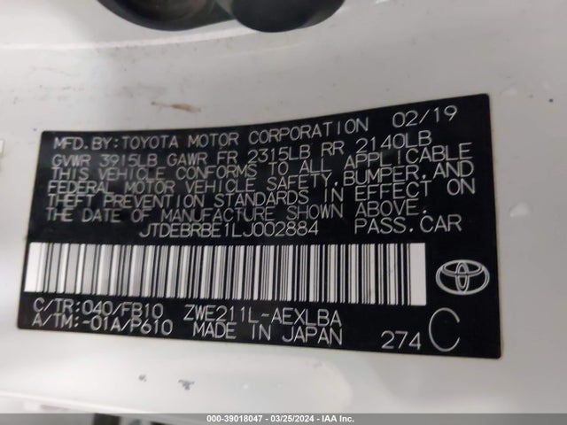 Toyota Corolla Hybrid Le 2020 JTDEBRBE1LJ002884 Image 9
