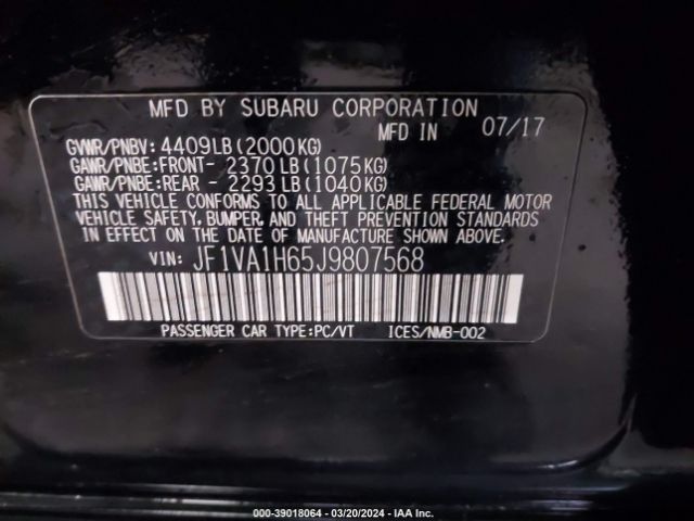 JF1VA1H65J9807568 Subaru Wrx Limited