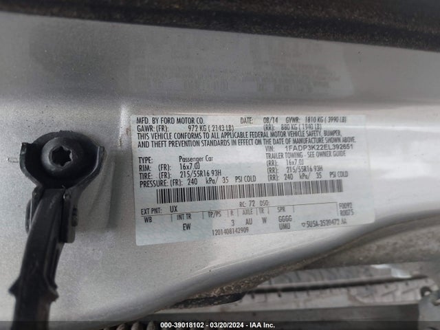 Ford FOCUS SE 2014 1FADP3K22EL392651 Image 9