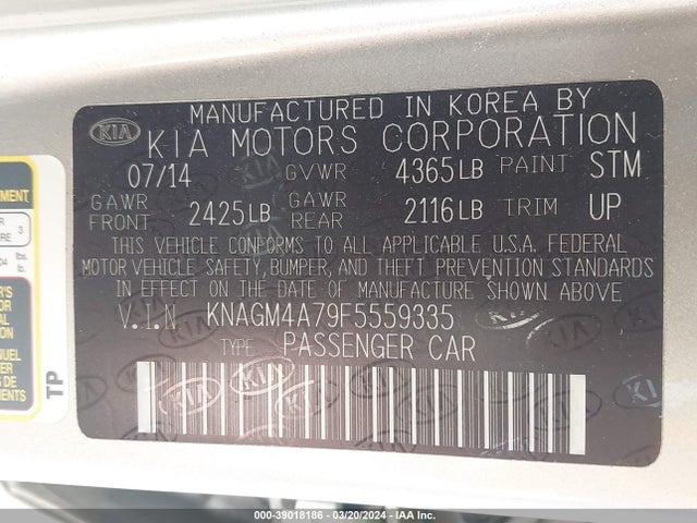 KIA Optima Lx 2015 KNAGM4A79F5559335 Image 9
