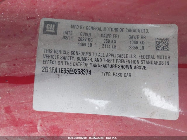 Chevrolet Camaro 2ls 2014 2G1FA1E35E9258374 Image 9