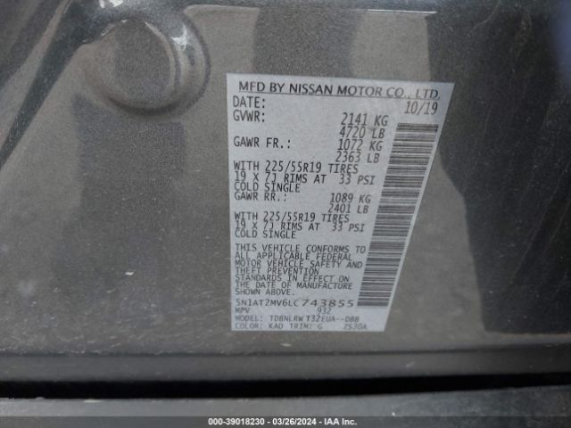 5N1AT2MV6LC743855 Nissan Rogue Sl Intelligent Awd
