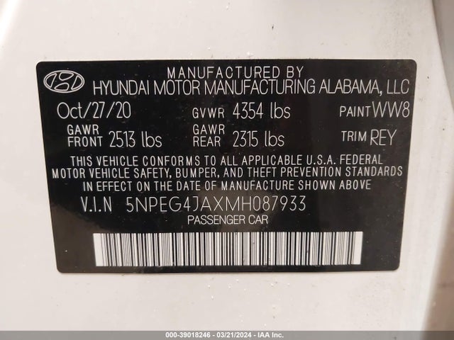 Hyundai SONATA SE 2021 5NPEG4JAXMH087933 Image 9
