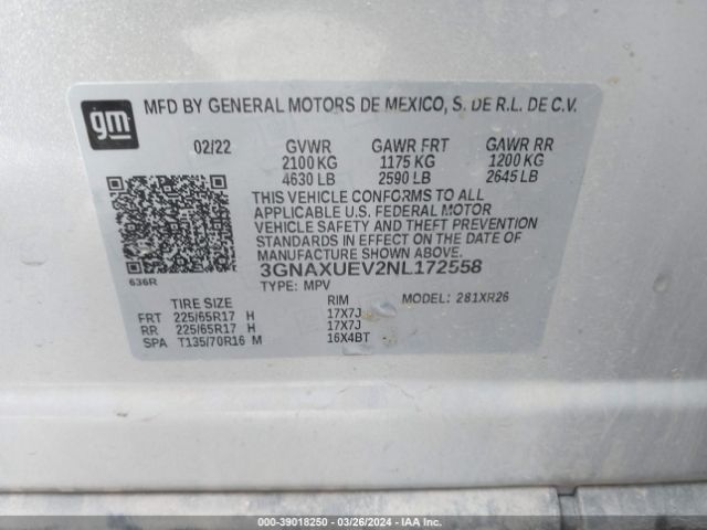 3GNAXUEV2NL172558 Chevrolet Equinox Awd Lt
