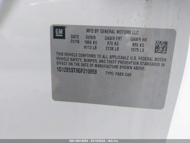 Chevrolet MALIBU 1LT 2016 1G1ZE5ST8GF210858 Image 9