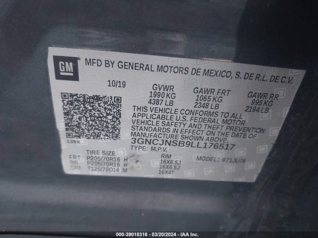 Chevrolet Trax Awd Ls 2020 3GNCJNSB9LL176517 Image 9