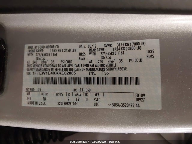 Ford F-150 Xlt 2019 1FTEW1E4XKKE62885 Image 9