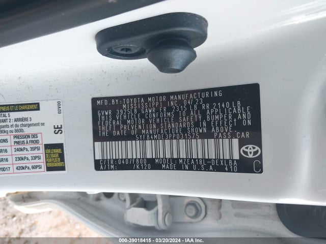 Toyota COROLLA LE 2023 5YFB4MDE3PP031575 Image 9