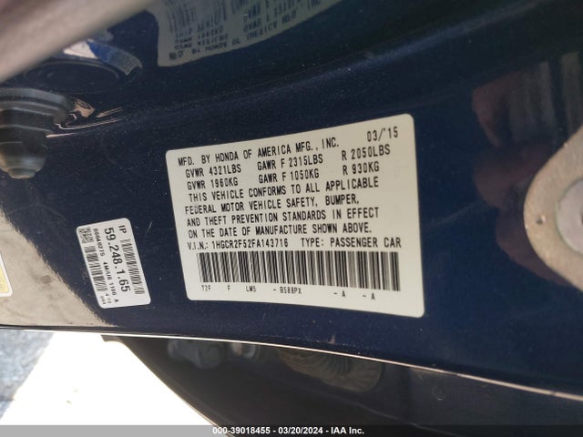 Honda Accord Sport 2015 1HGCR2F52FA143716 Image 9