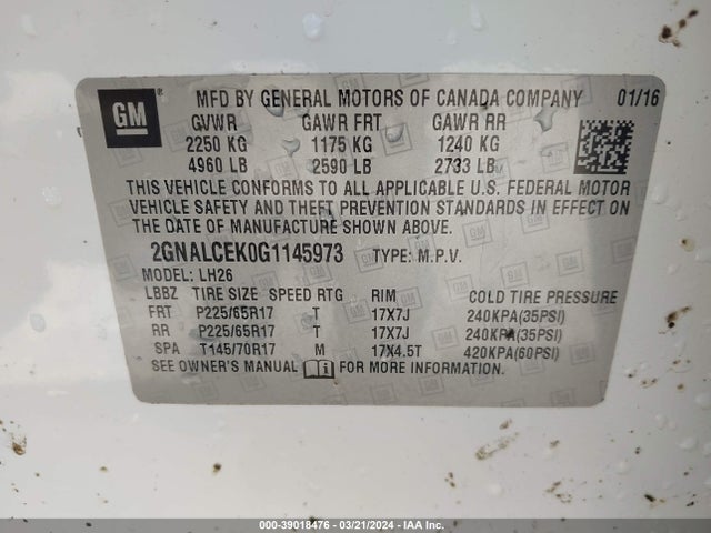 Chevrolet EQUINOX LT 2016 2GNALCEK0G1145973 Image 9