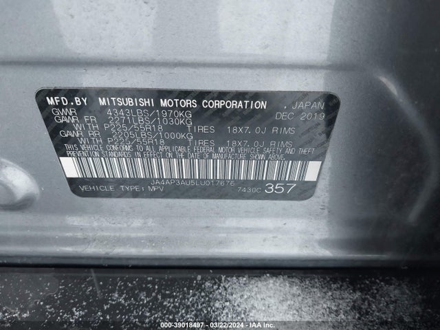 JA4AP3AU5LU017676 Mitsubishi Outlander Sport 2.0 Be/2.0 Es/2.0 Sp