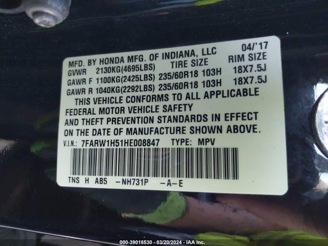 Honda CR-V EX 2017 7FARW1H51HE008847 Image 9