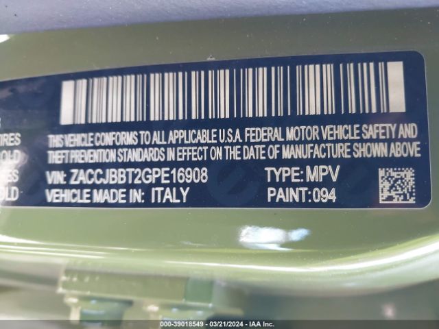 ZACCJBBT2GPE16908 Jeep Renegade 75th Anniversary