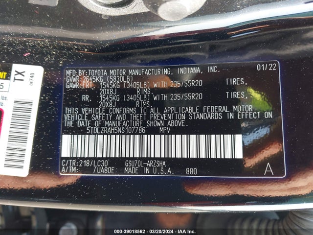 Toyota Highlander Xse 2022 5TDLZRAH5NS107786 Image 9