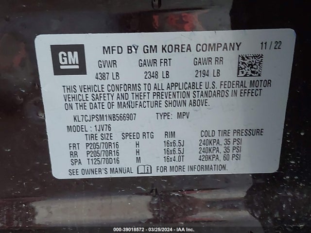 Chevrolet Trax Awd Lt 2022 KL7CJPSM1NB566907 Image 9