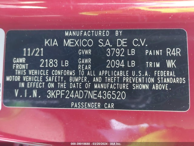 KIA Forte Lxs 2022 3KPF24AD7NE436520 Image 9