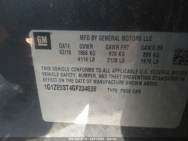 Chevrolet MALIBU 1LT 2016 1G1ZE5ST4GF234638 Image 9