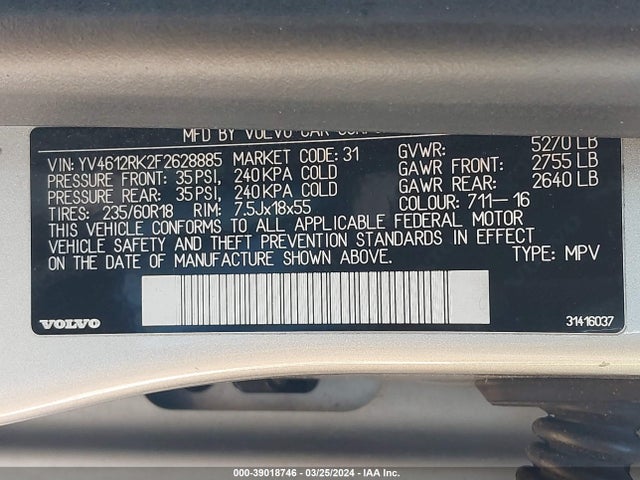 YV4612RK2F2628885 Volvo Xc60 T5/t5 Premier