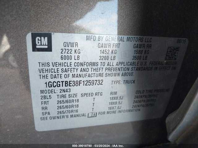 Chevrolet Colorado Lt 2015 1GCGTBE38F1259732 Image 9