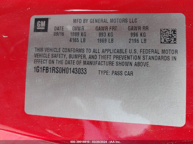Chevrolet Camaro 1lt 2017 1G1FB1RS0H0143033 Image 9