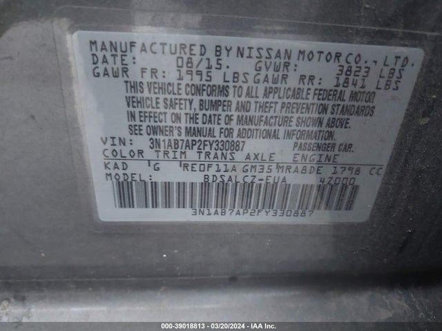 Nissan SENTRA S 2015 3N1AB7AP2FY330887 Image 9