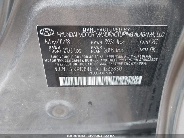 Hyundai Elantra Value Edition 2018 5NPD84LFXJH362830 Image 9