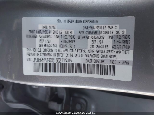 JM3TB2BV7F0451552 Mazda CX-9 SPORT